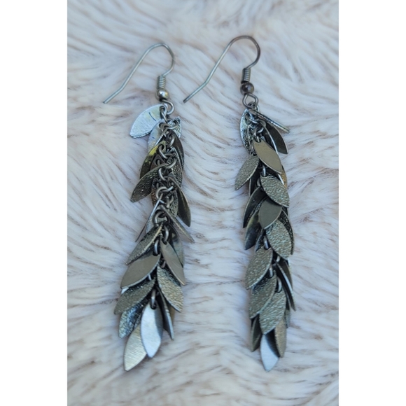 Linear Leaf Drop Earrings - Picture 7 of 17